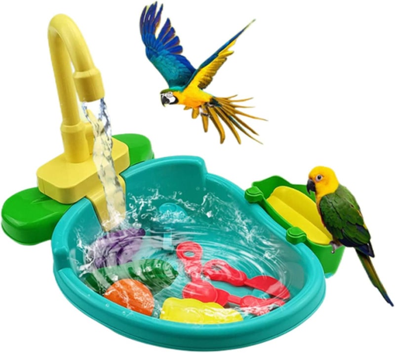 Buumin Pet Bath Tub for Bird Parrot,Parrot Automatic Bathtub with Faucet Bird Shower Bathing Tub Bird Feeder Bowl,Birdbath Bowl with Fountain Pump Bird Automatic Bathtub Swimming Pool Toy - Image 1